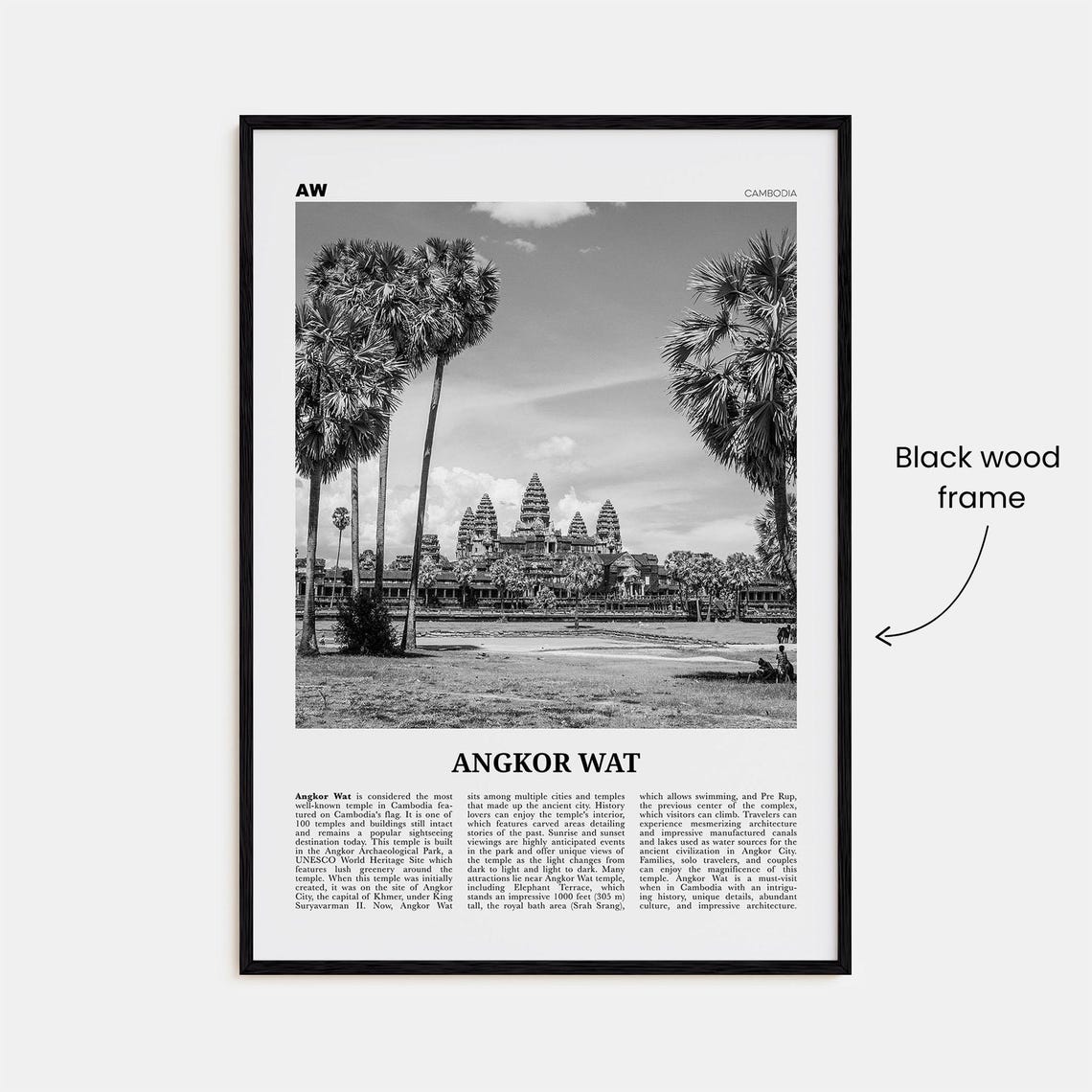 Angkor Wat Black and White Art Print, Cambodia - Image 3