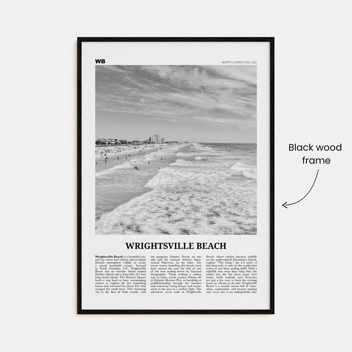 Wrightsville Beach Black-and-White Travel Poster - Image 3