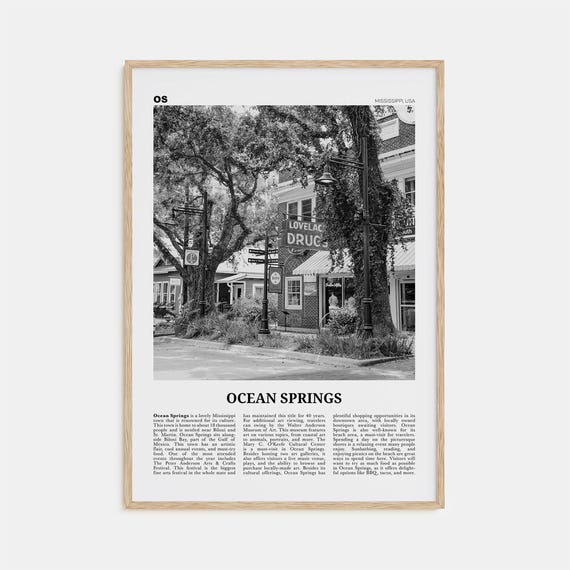 Ocean Springs Mississippi Black And White Travel Poster
