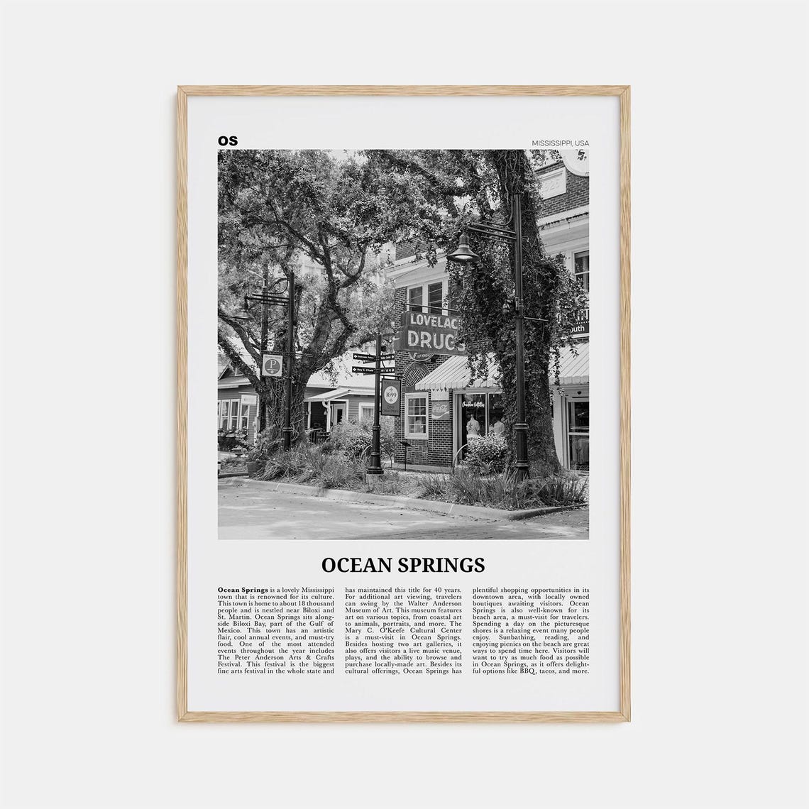 Ocean Springs Mississippi Black And White Travel Poster