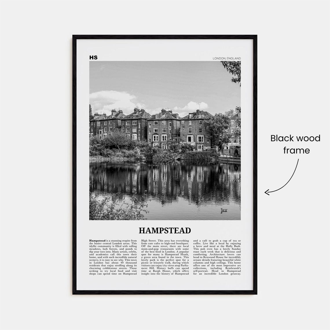 Hampstead Map, Black and White London Travel Poster - Image 3