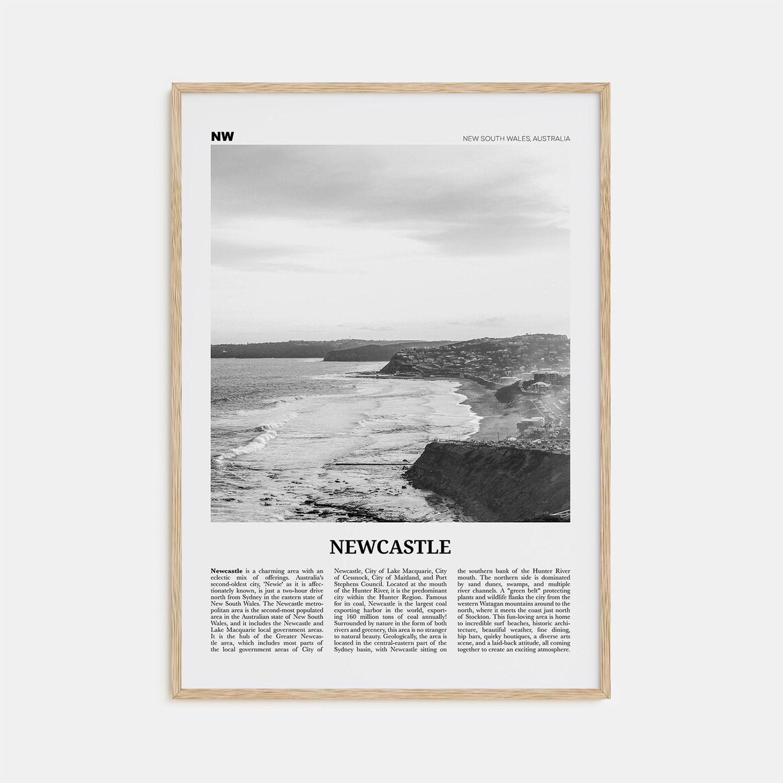 Newcastle Black and White Travel Poster, Australia