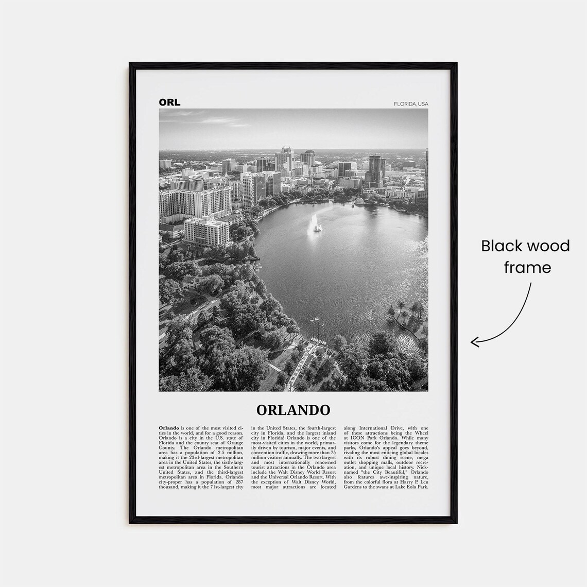 Orlando Black and White Florida Travel Poster Print - Image 3