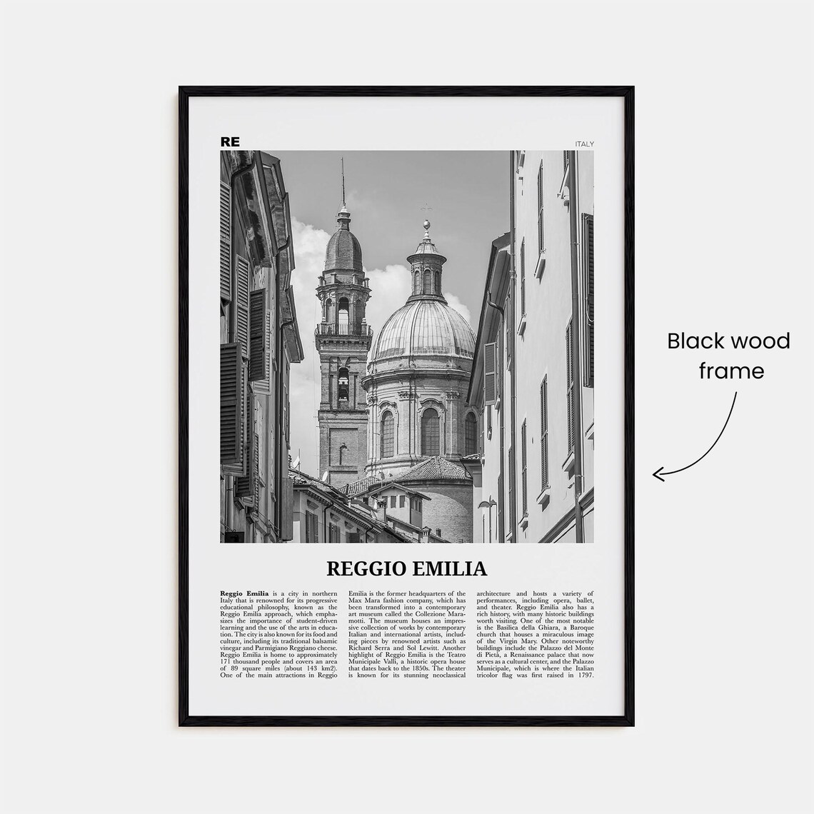 Reggio Emilia Black And White Travel Poster - Image 3