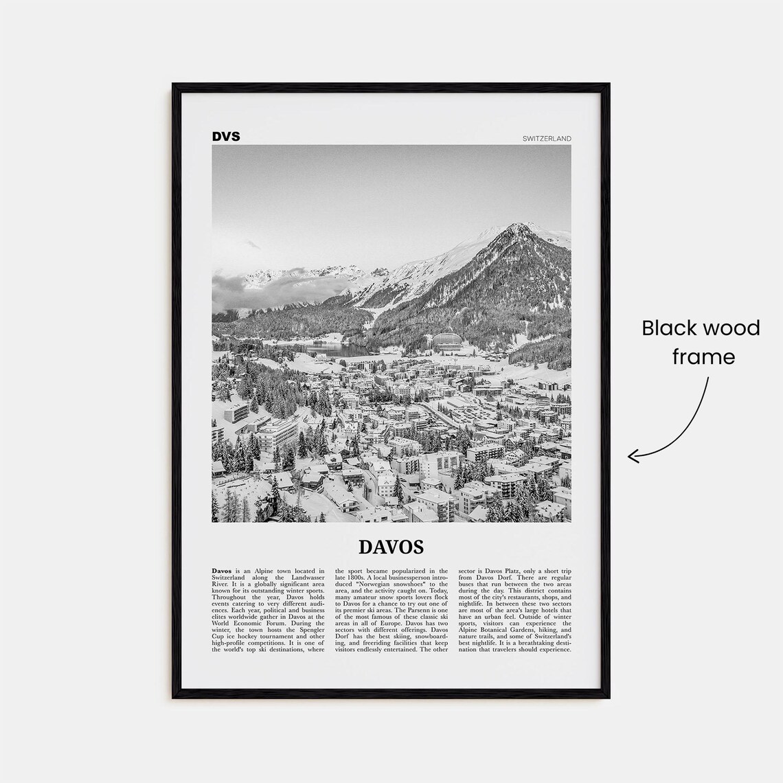 Davos Black And White Travel Poster, Switzerland - Image 3