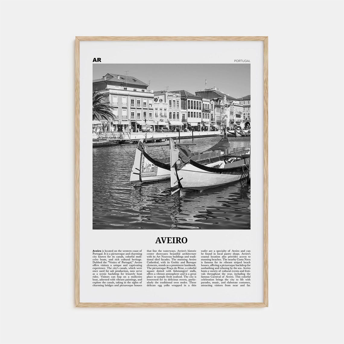 Aveiro, Portugal Black and White Travel Poster