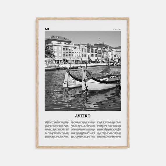 Aveiro, Portugal Black and White Travel Poster
