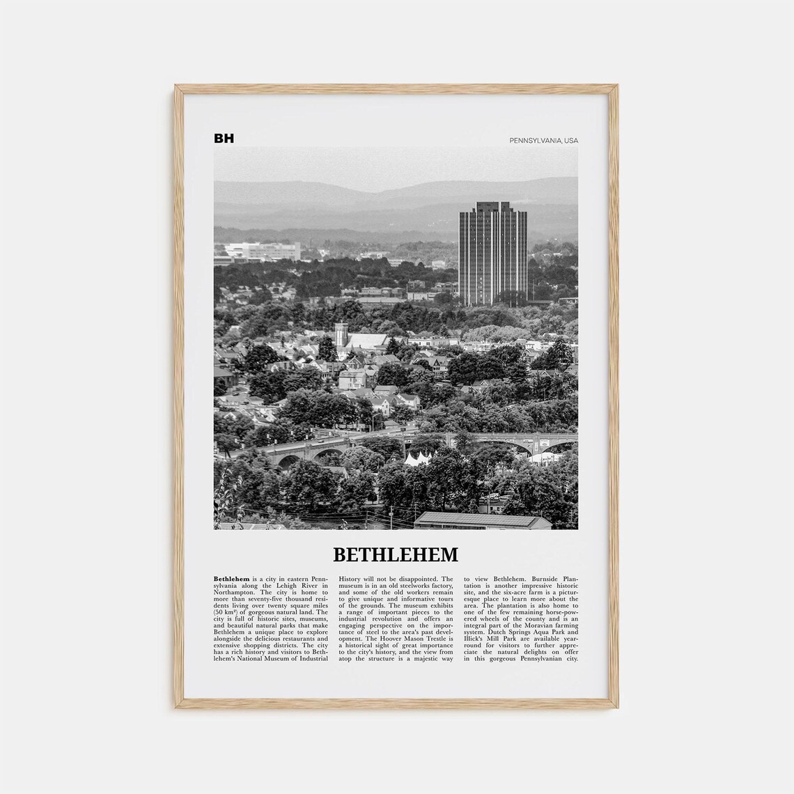 Bethlehem, Pennsylvania Black And White Travel Poster