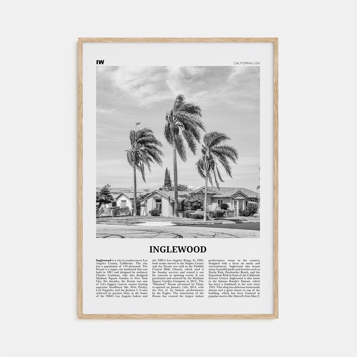 Inglewood Black and White Travel Poster, California
