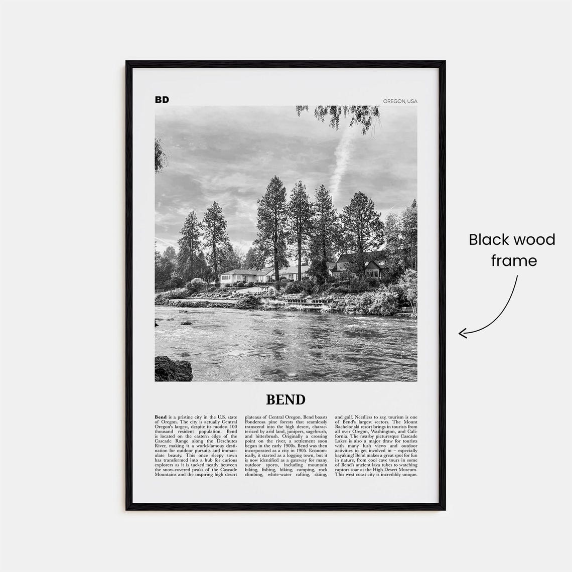 Bend Black and White Travel Poster, Oregon USA - Image 3