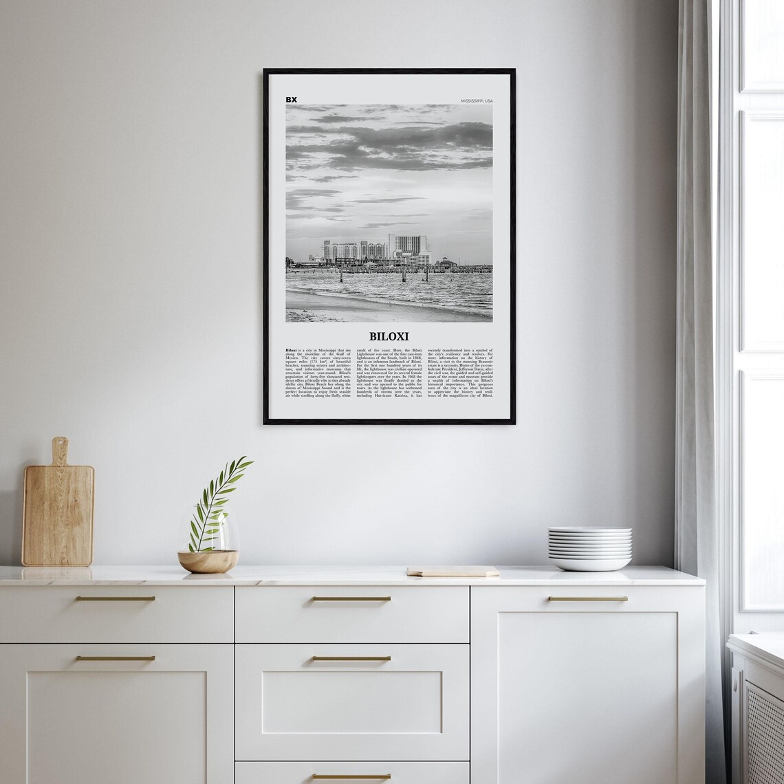Biloxi Black and White Map Art Print, Mississippi - Image 2