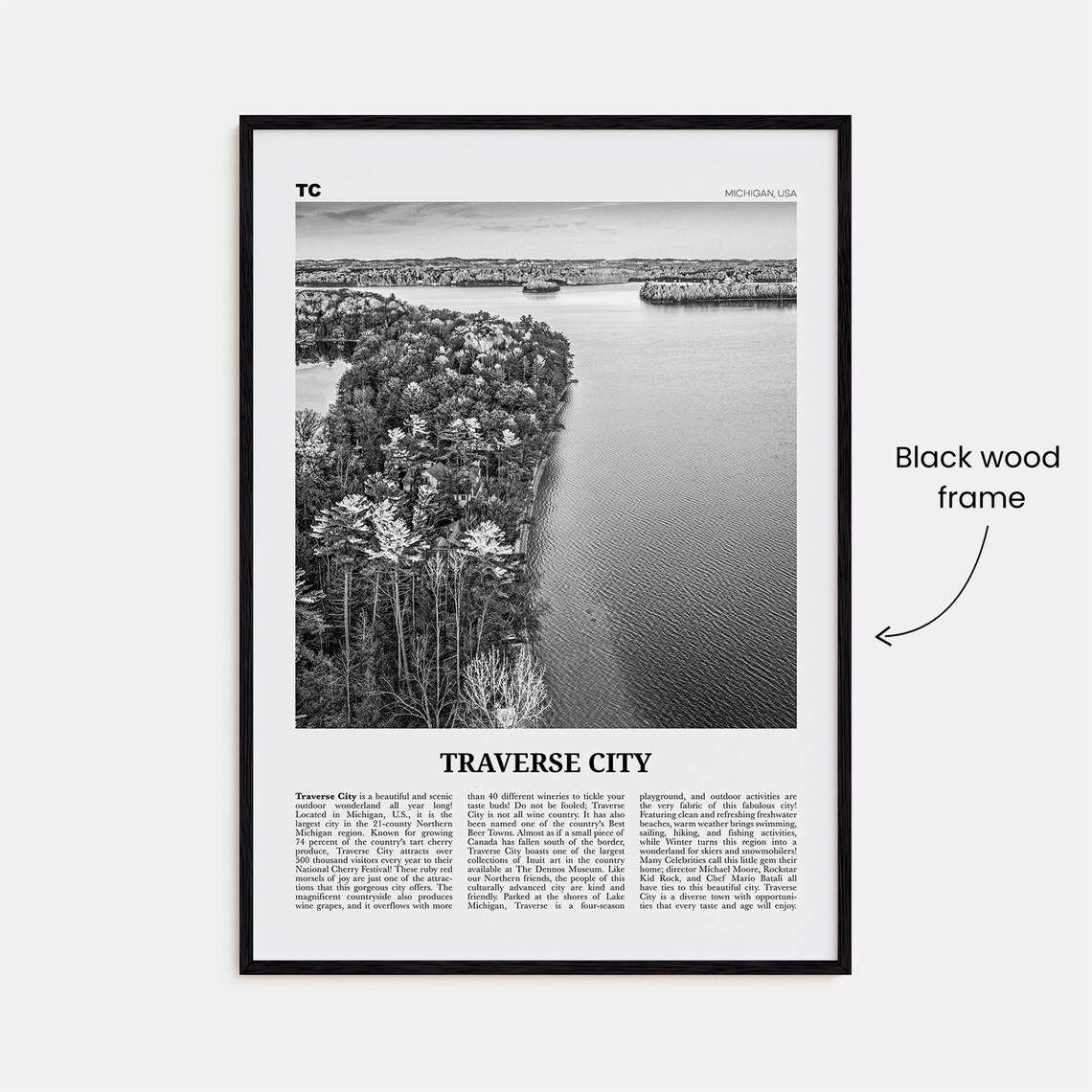 Traverse City Black And White Travel Poster, Michigan - Image 3