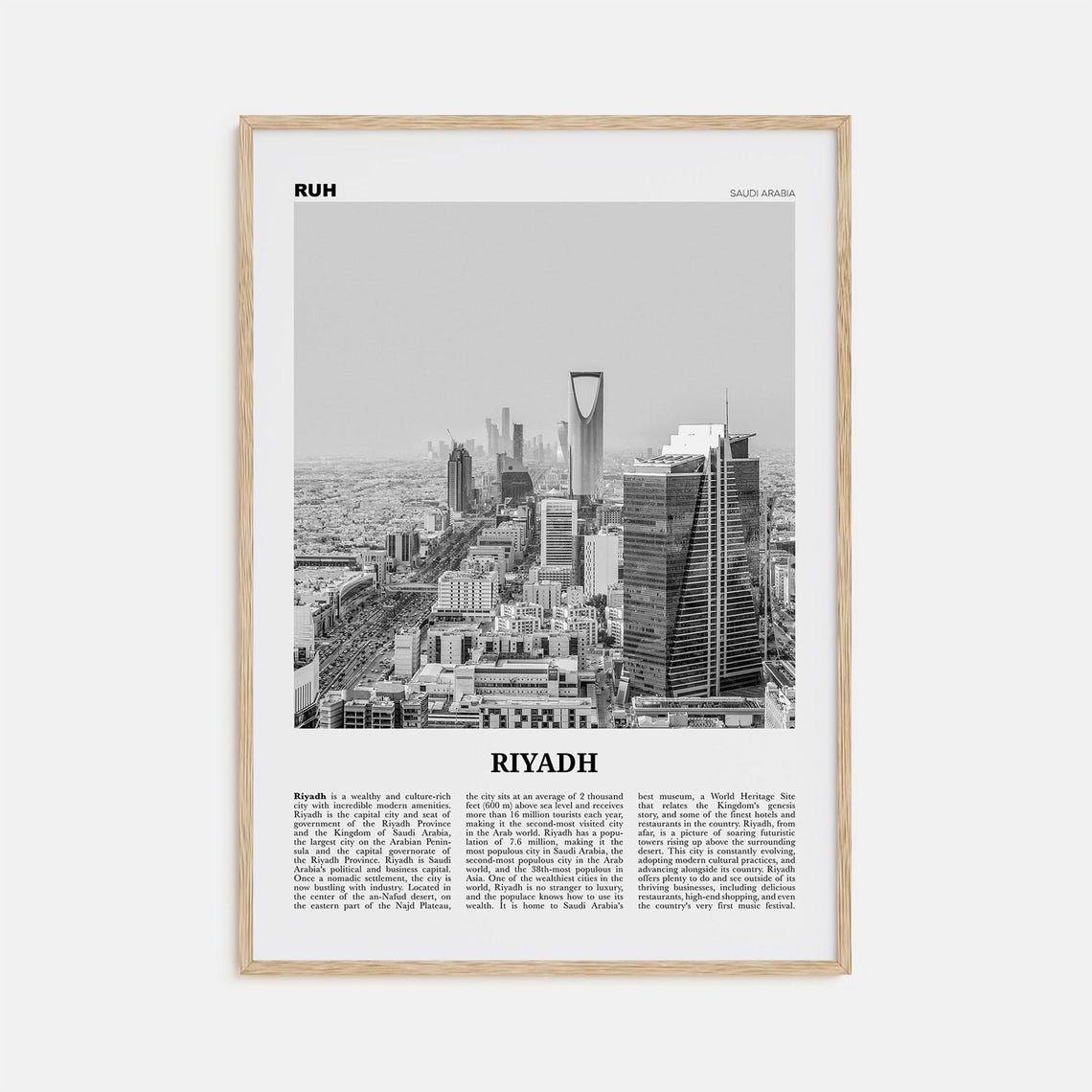 Riyadh Black and White Travel Poster, Saudi Arabia