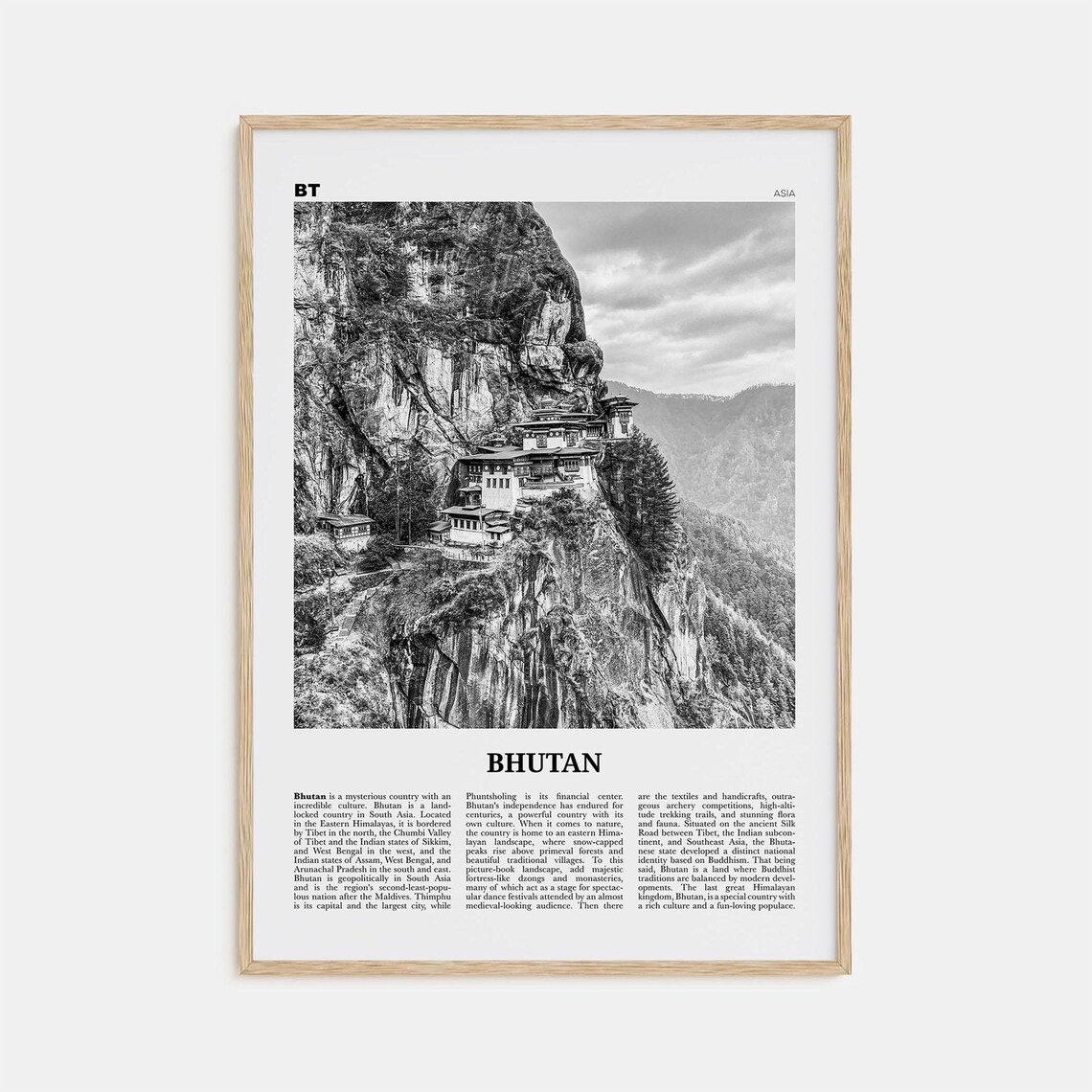 Bhutan Black And White Travel Poster, Thimphu