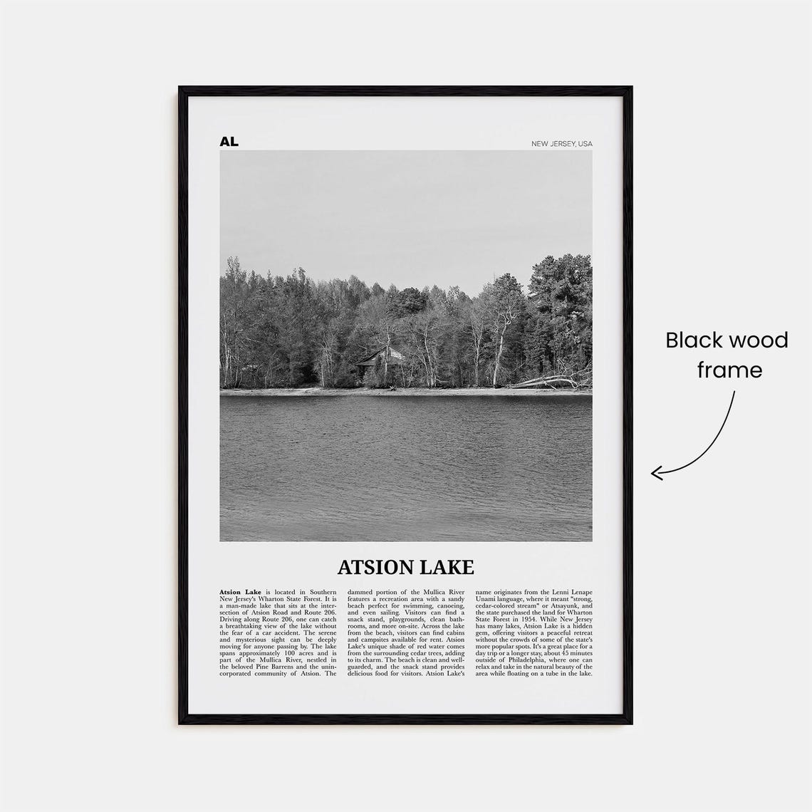 Atsion Lake Print Black And White Atsion Lake Wall Art Atsion Lake Poster Atsion Lake Photo Atsion Lake Wall Dcor Atsion Lake Map - Image 3