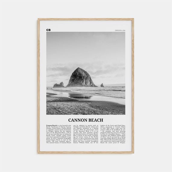 Cannon Beach Black and White Travel Poster, Oregon