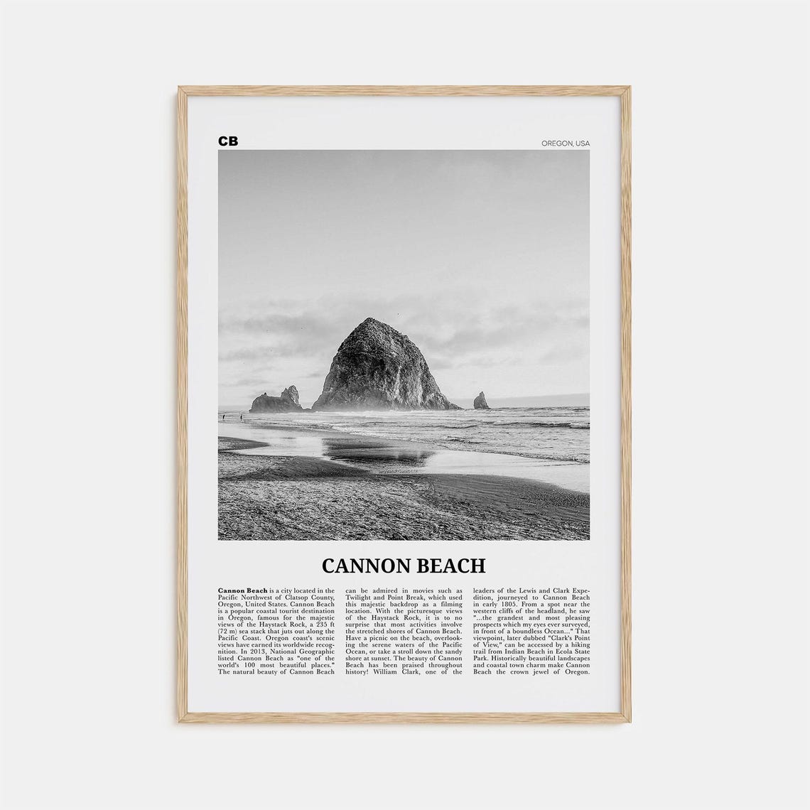 Cannon Beach Black and White Travel Poster, Oregon