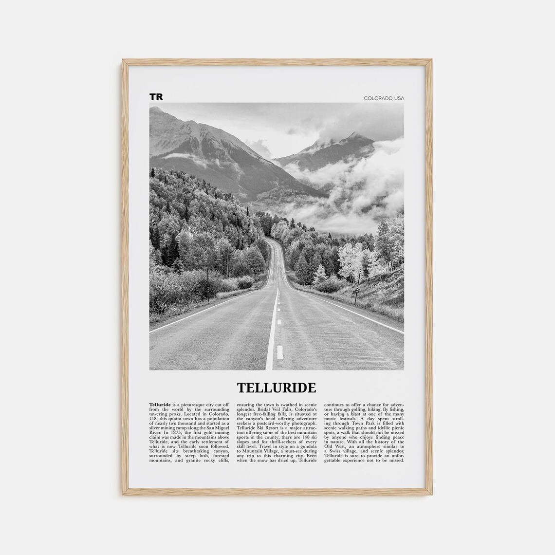 Telluride Black And White Travel Poster, Colorado