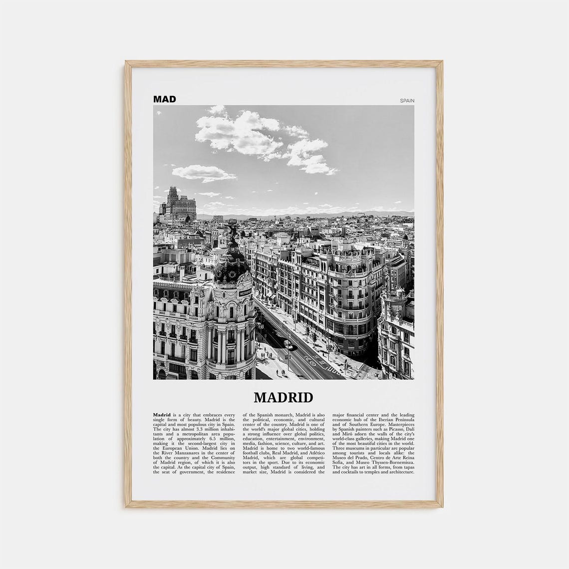 Madrid Black And White No. 1, Spain Travel Poster