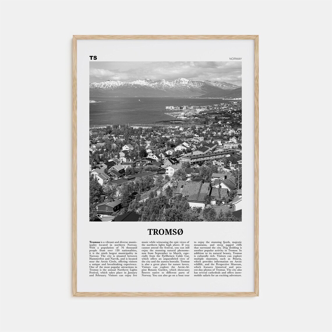 Tromso Black and White Map Art Print, Troms Norway