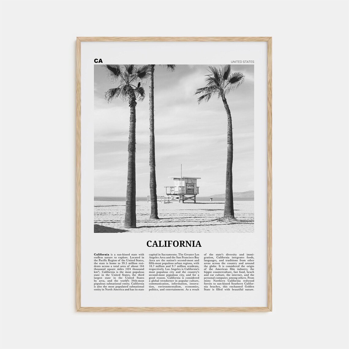 California Black and White Travel Poster, North America