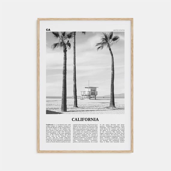 California Black and White Travel Poster, North America