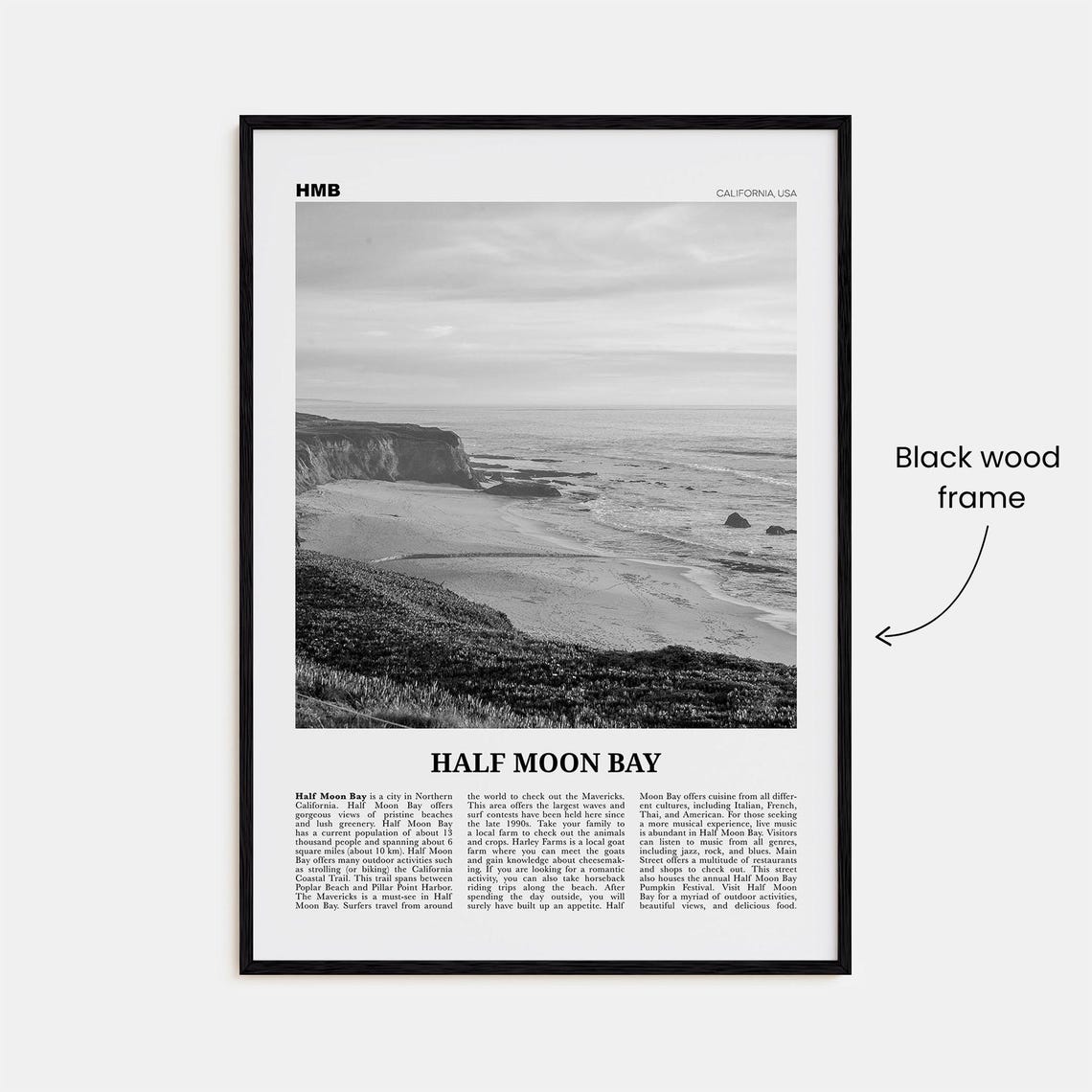 Half Moon Bay, Black And White Travel Poster - Image 3