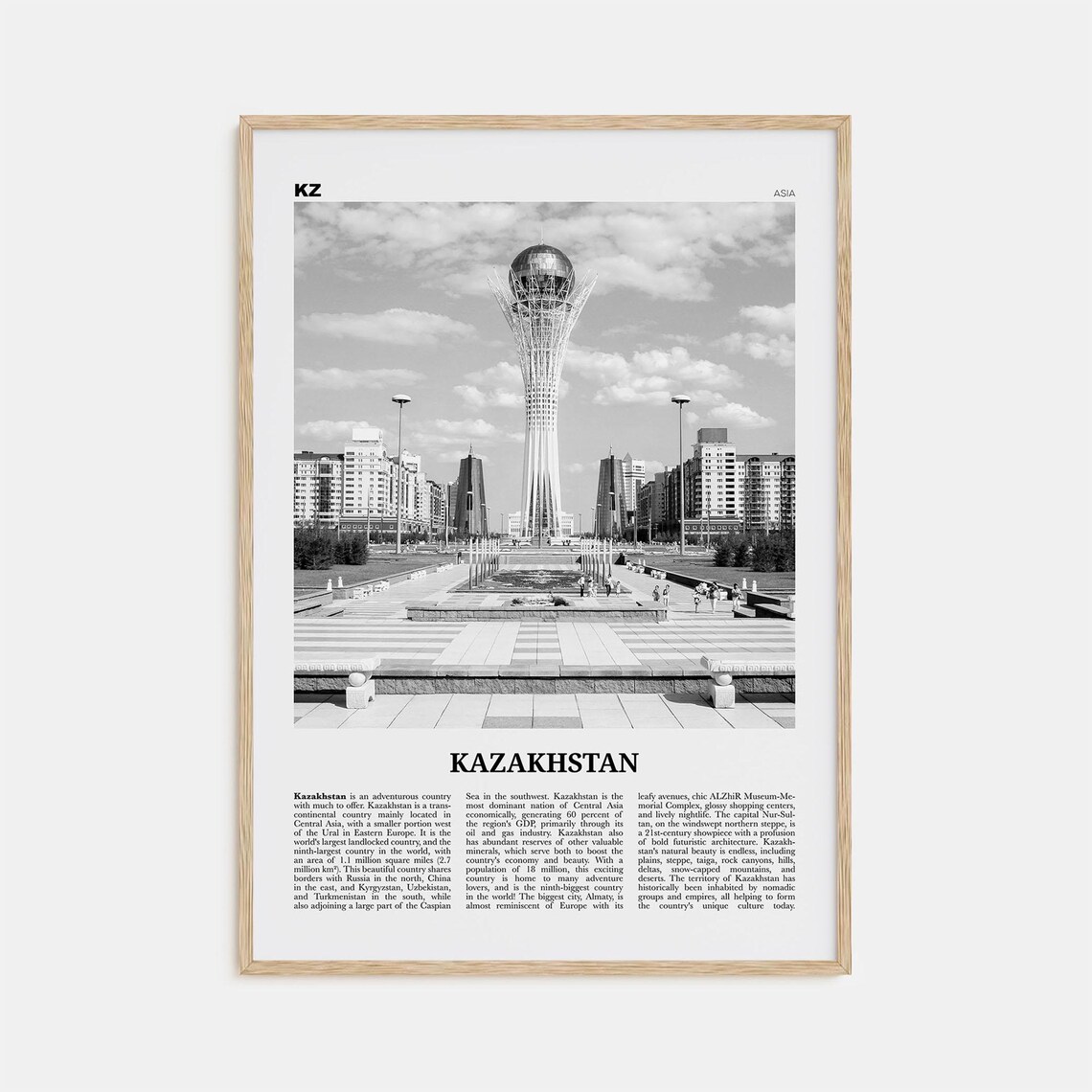 Kazakhstan Black And White Travel Poster, Asia