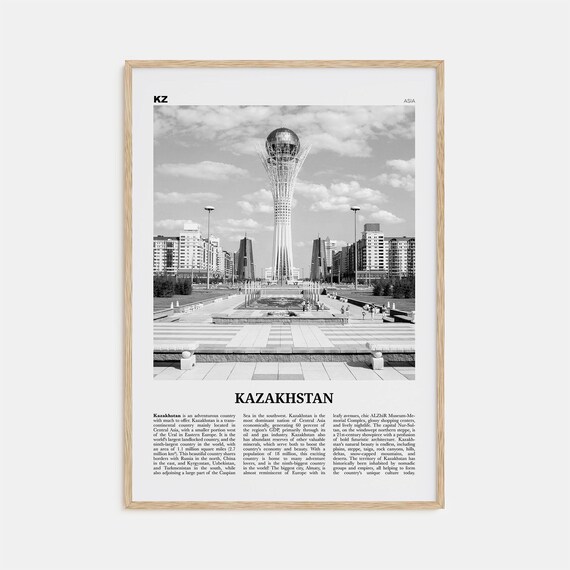 Kazakhstan Black And White Travel Poster, Asia