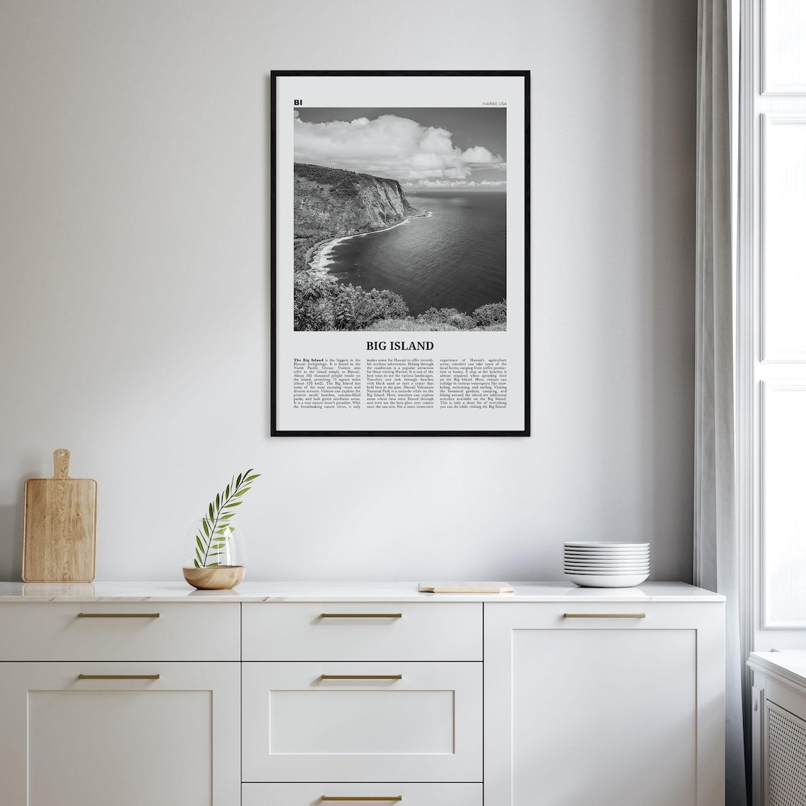 Big Island Black-and-White Travel Poster, Hawaii Map - Image 2