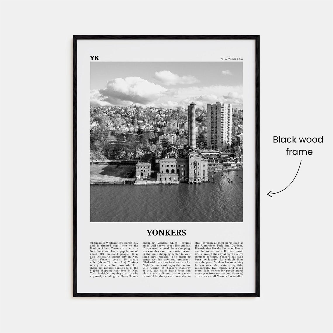 Yonkers Black and White Travel Poster, New York USA - Image 3