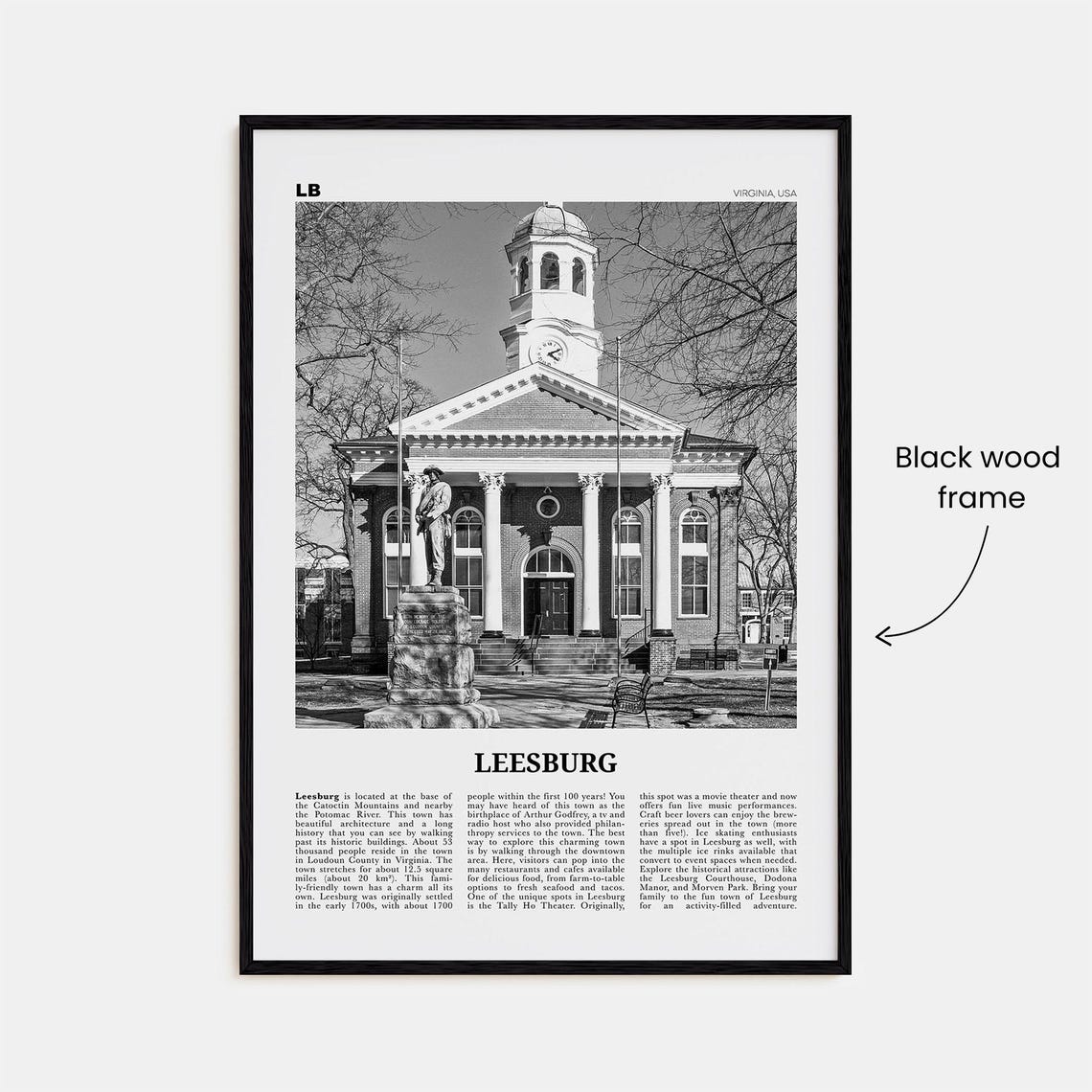 Leesburg Virginia Map Print, Black And White Travel Poster - Image 3