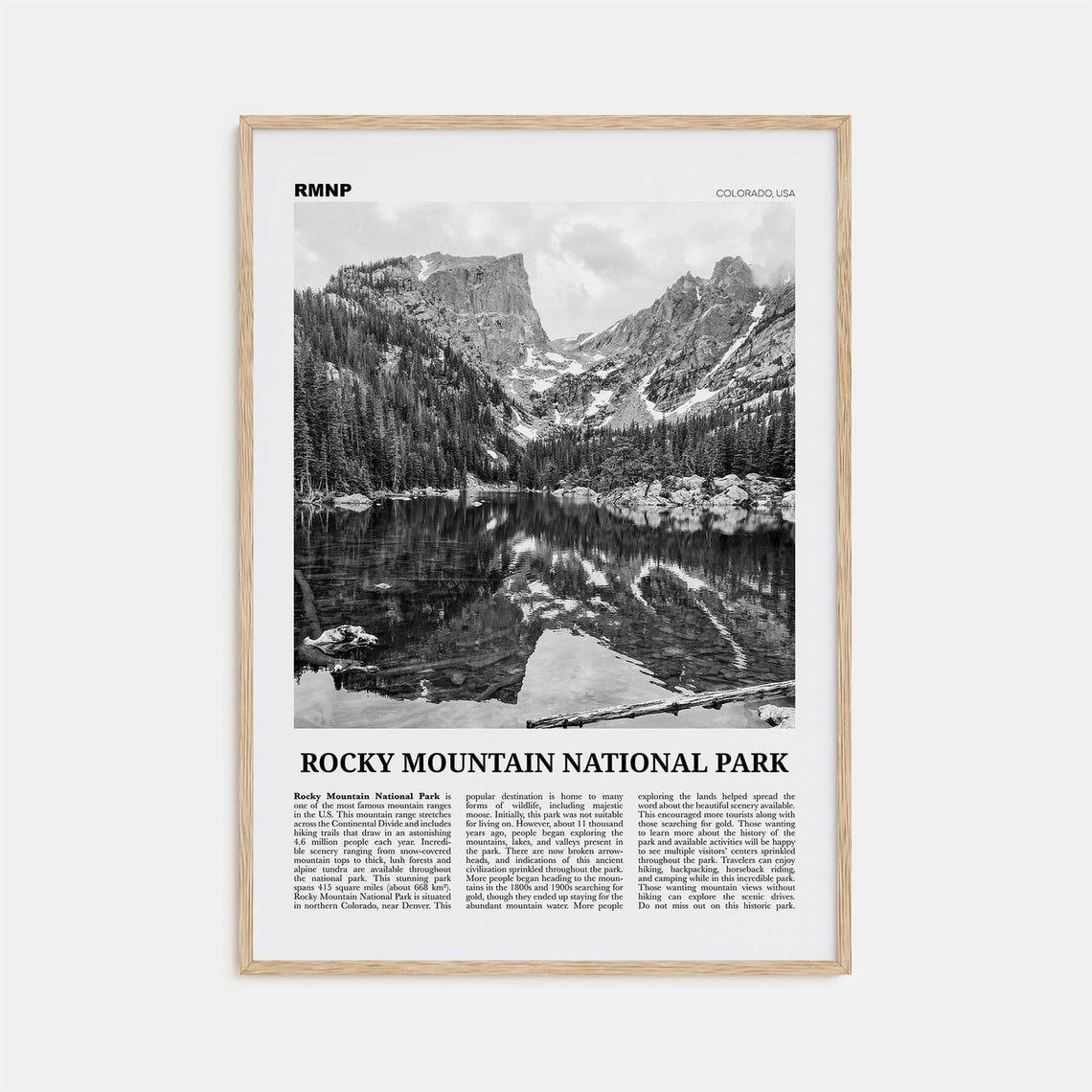 Rocky Mountain National Park Black and White Art Print