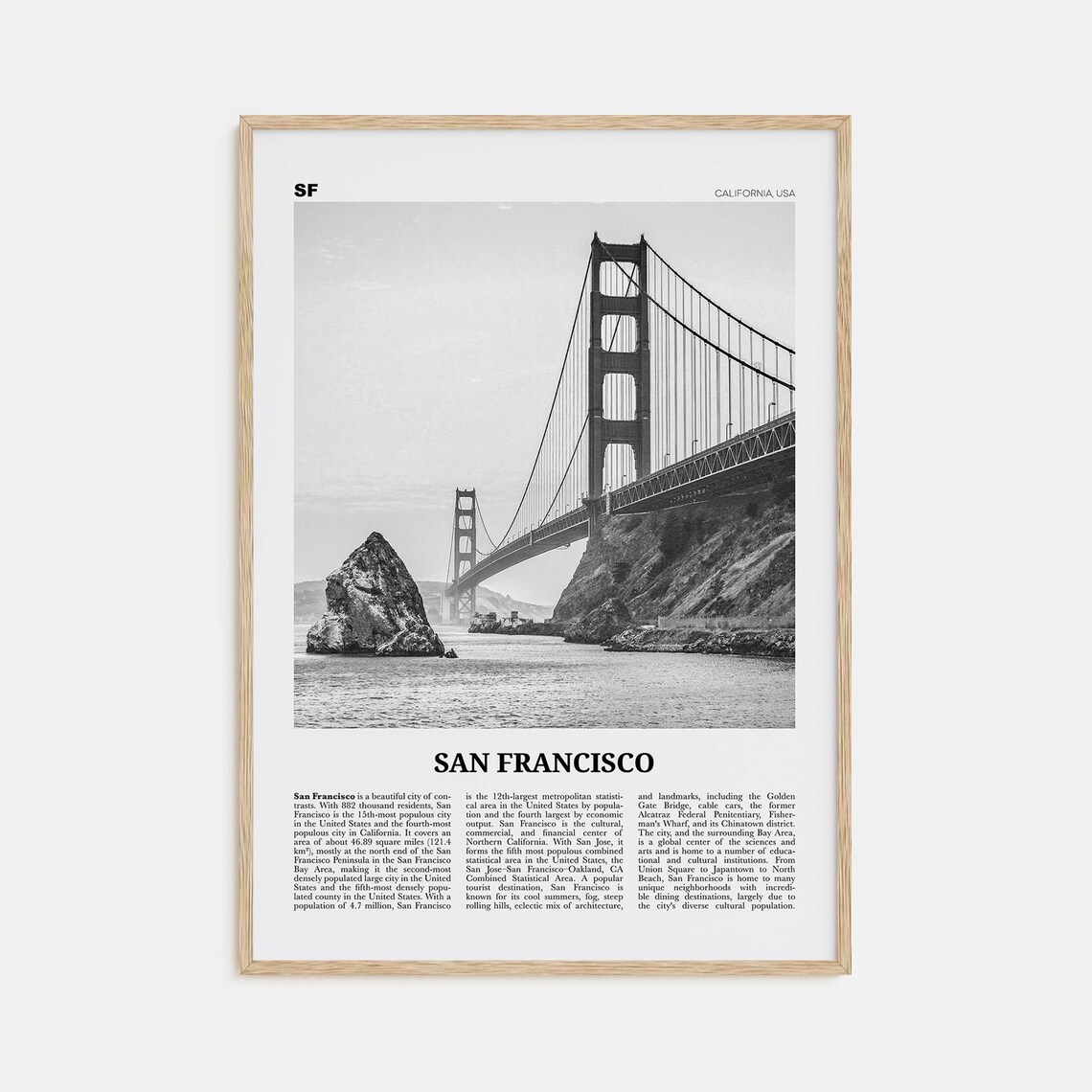 San Francisco Black and White Travel Poster, Golden Gate