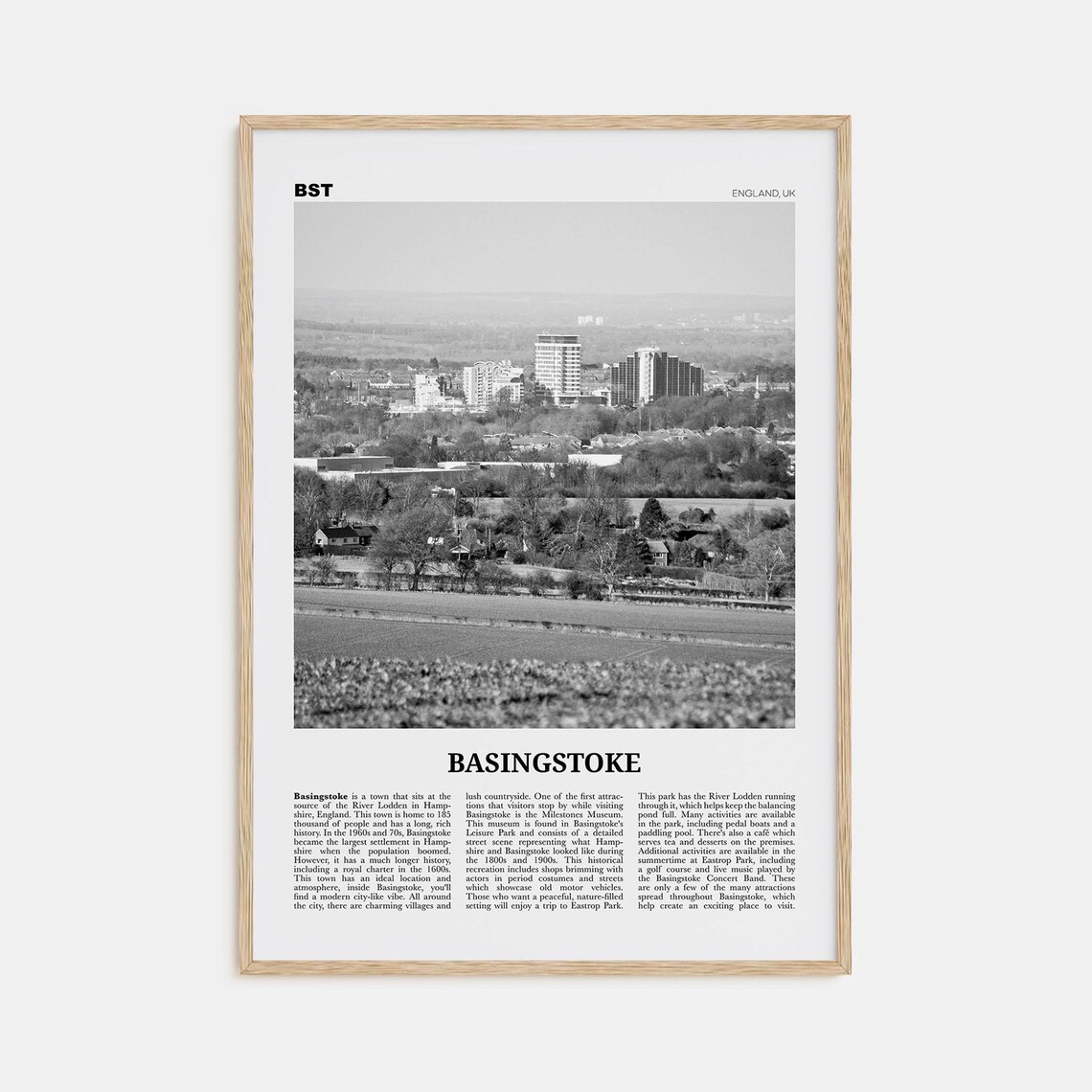 Basingstoke Map, Black And White Travel Poster