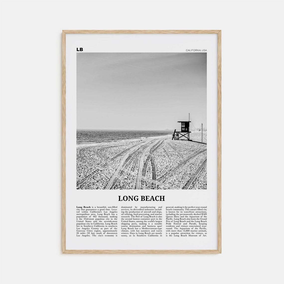 Long Beach Black and White Travel Poster, United States