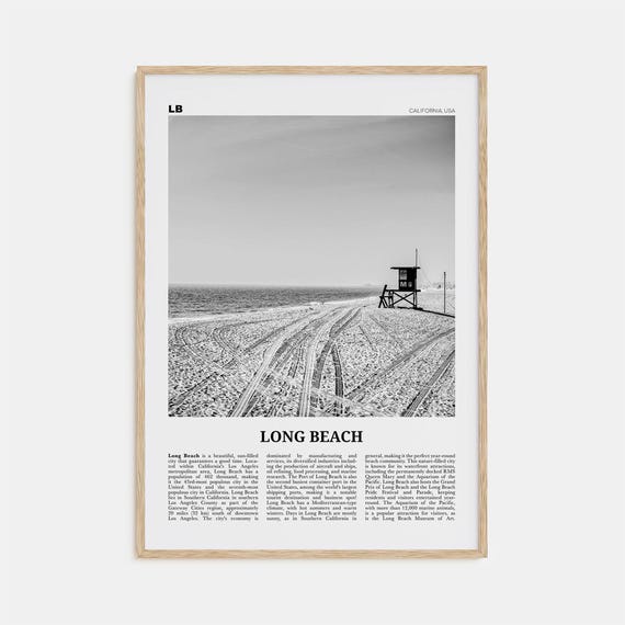 Long Beach Black and White Travel Poster, United States