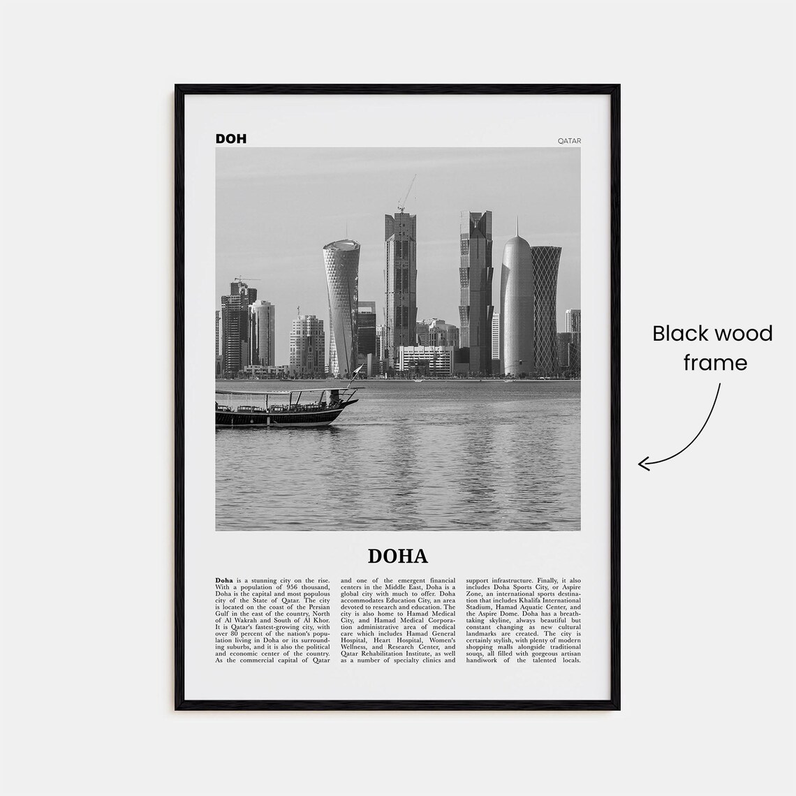 Doha Black and White Travel Poster, Qatar Wall Decor - Image 3