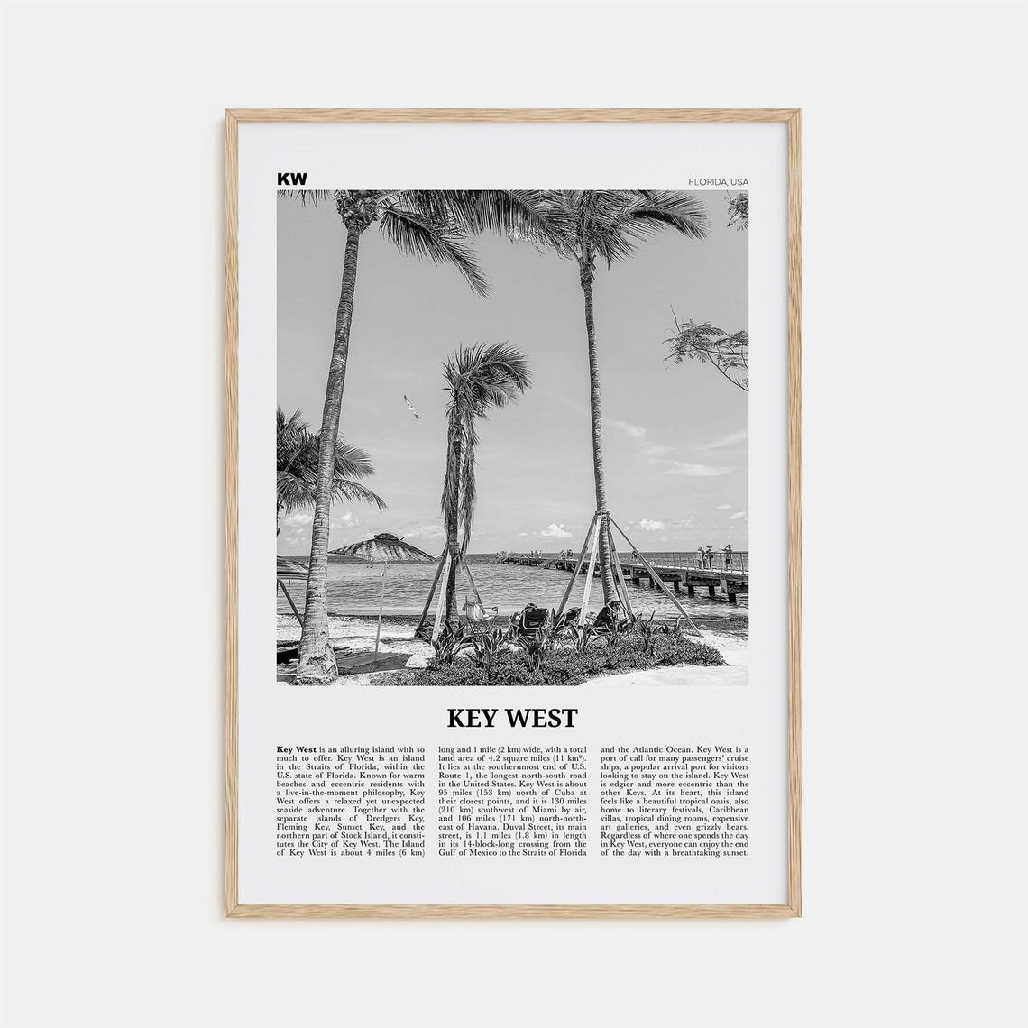 Key West Black and White Travel Poster, Florida