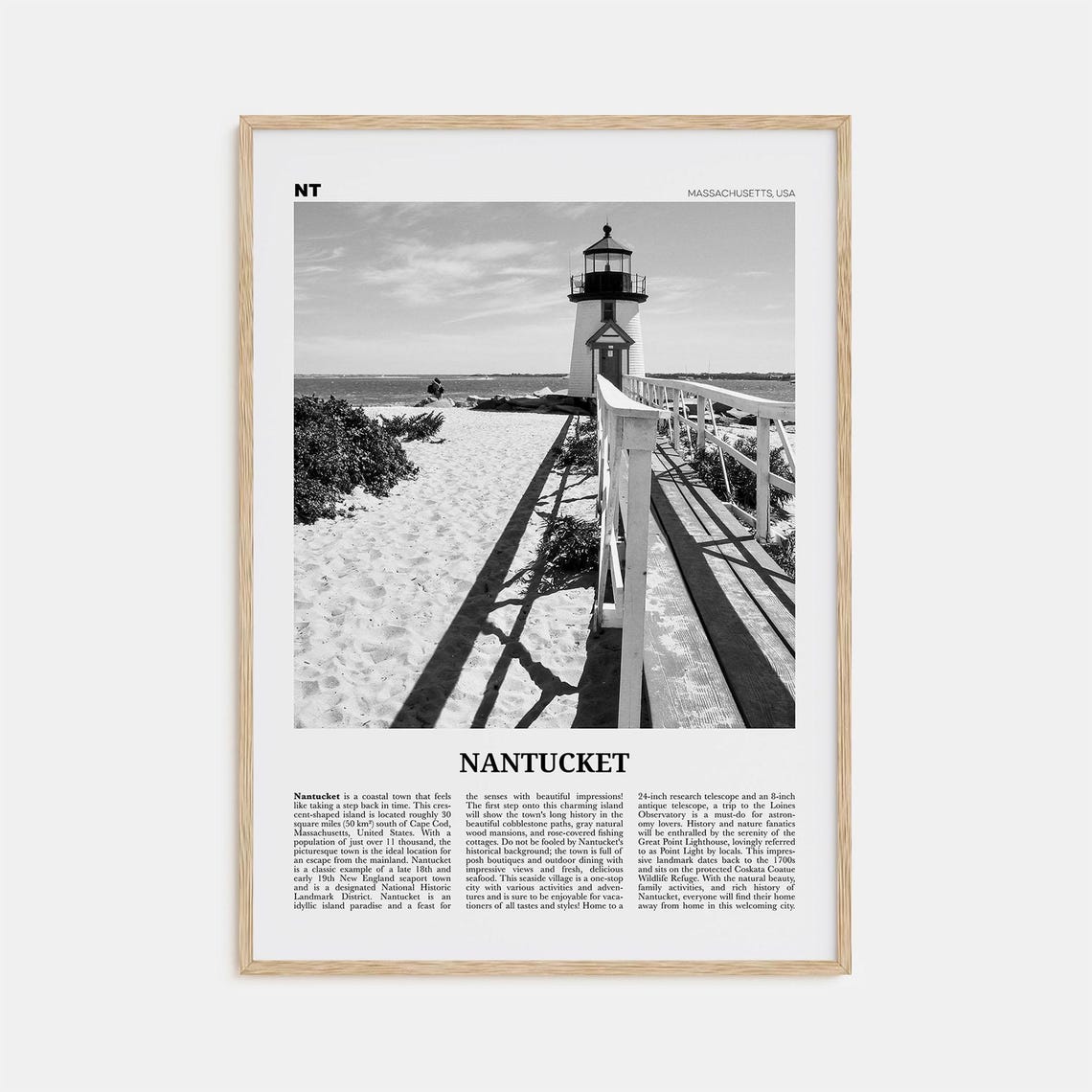 Nantucket Black and White Travel Poster, Massachusetts