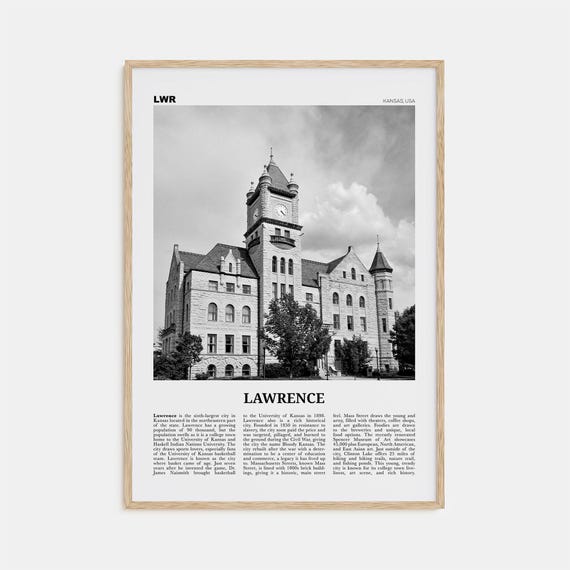 Lawrence, Kansas Black and White Travel Poster