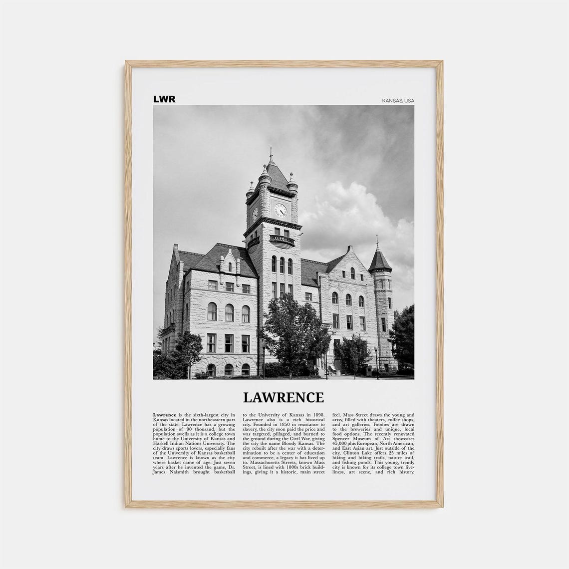 Lawrence, Kansas Black and White Travel Poster