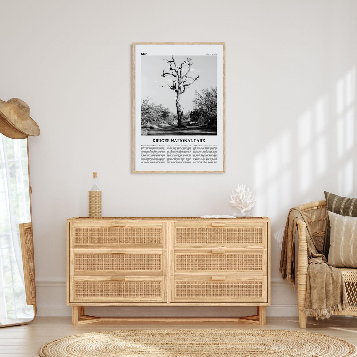 Kruger National Park Black and White Travel Poster - Image 4
