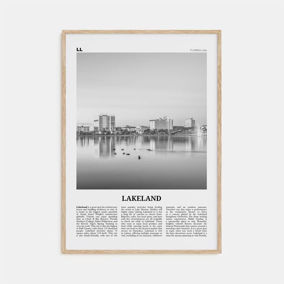 Lakeland Black and White Travel Poster, Florida USA