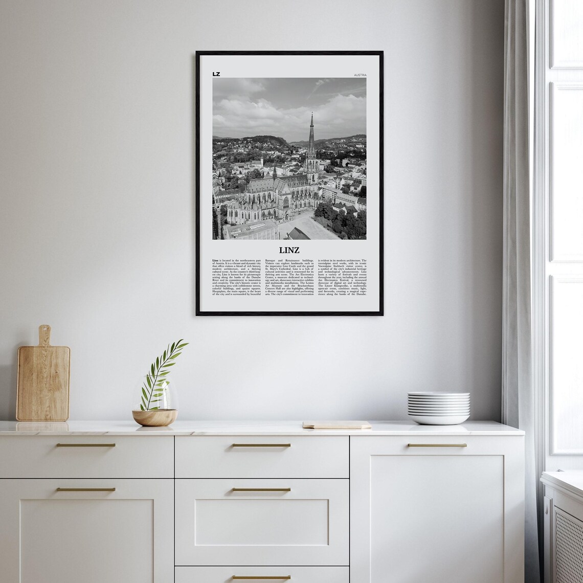 Linz Black And White Travel Poster, Austria Map - Image 2