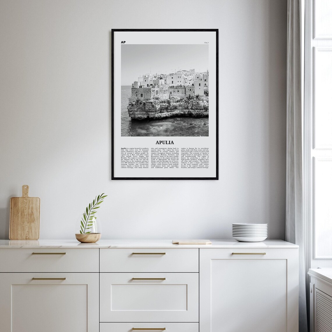 Apulia Black And White Travel Poster, Italy Map - Image 2