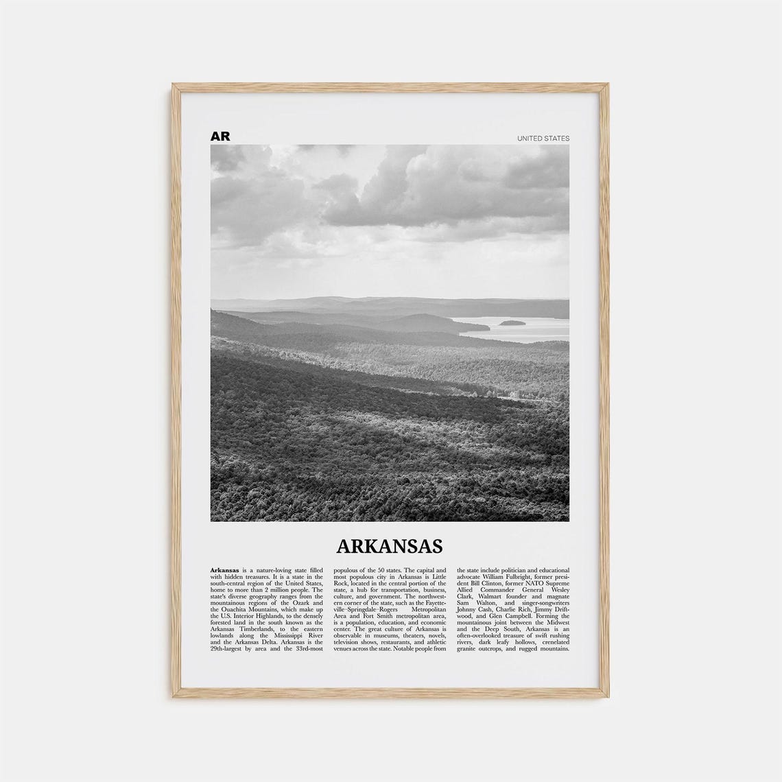 Arkansas Black And White Travel Poster, USA Wall Art