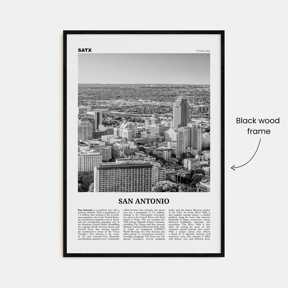 San Antonio Black And White Travel Poster, No. 1 - Image 3