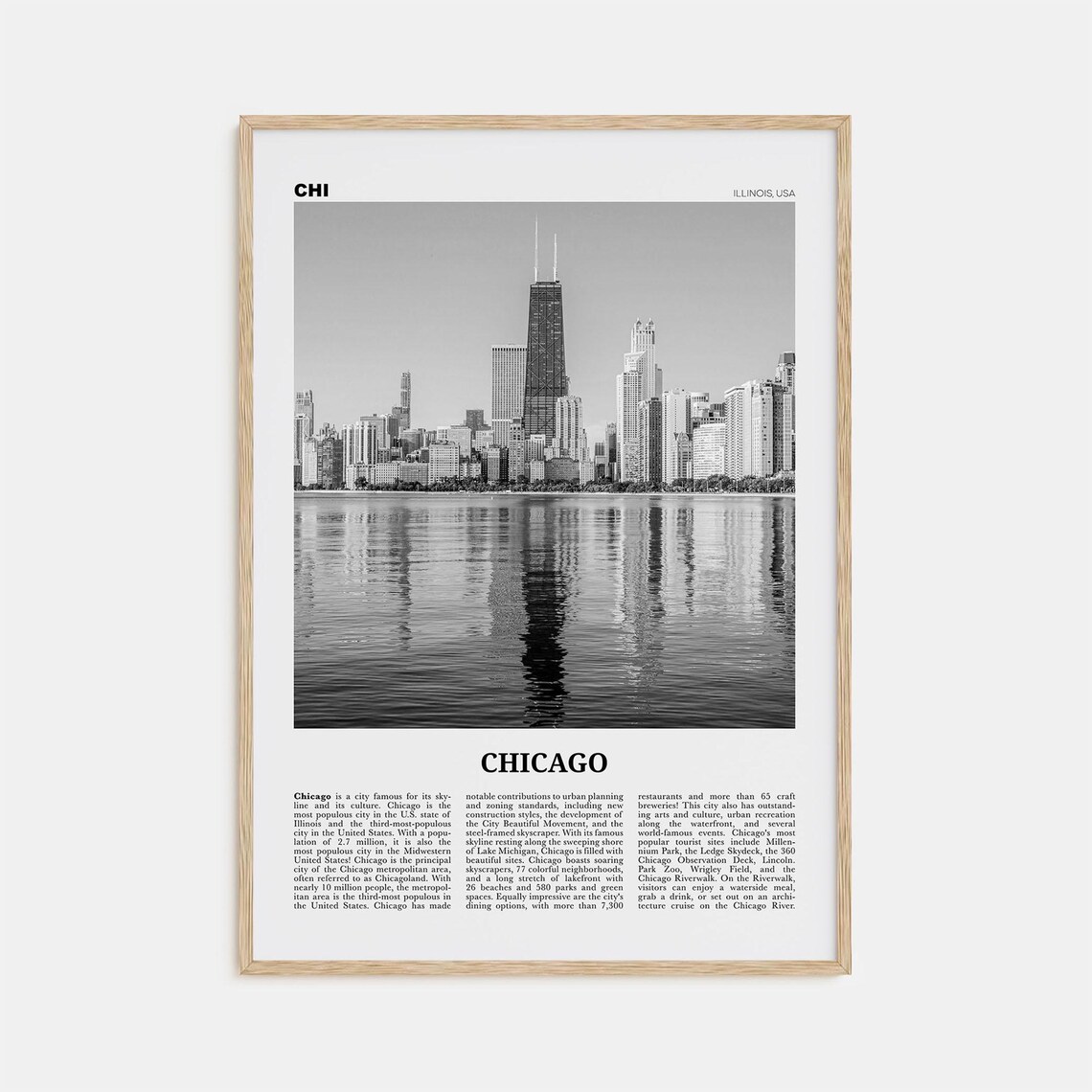 Chicago Black And White Travel Poster, Illinois