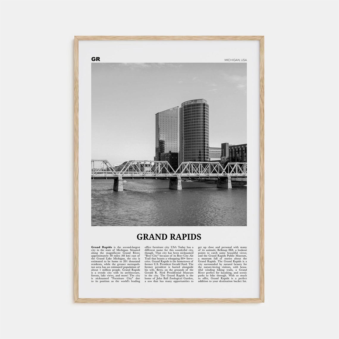 Grand Rapids Black And White Michigan Travel Poster
